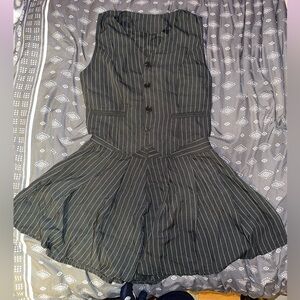 Gray Pinstripe Vest & Skirt Set